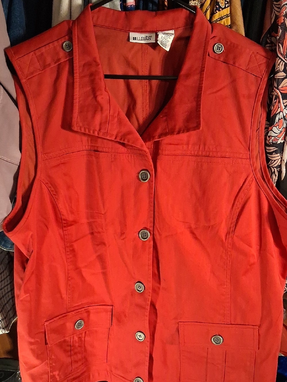 units Red Button-Front Sleeveless Utility Vest
